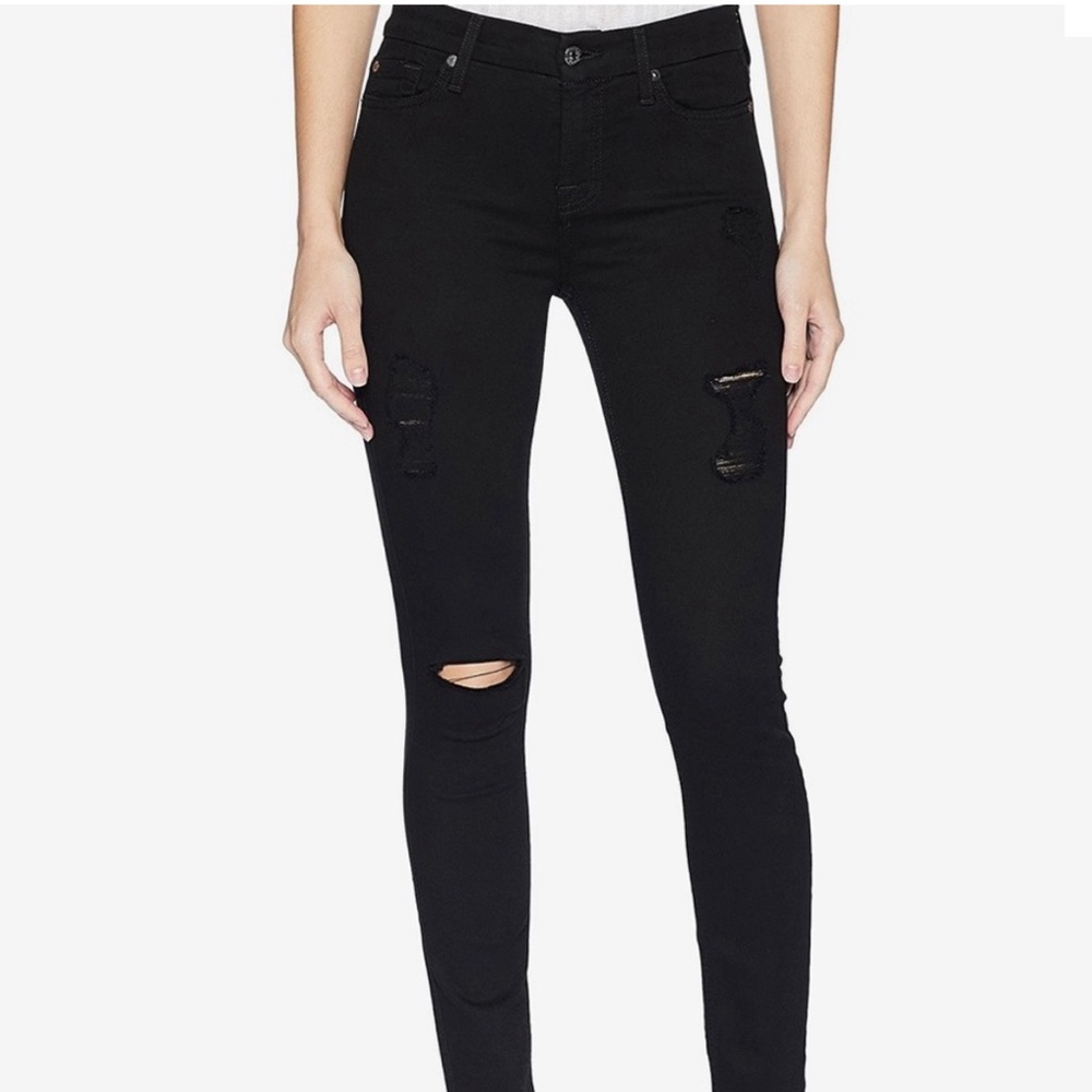 7 For All Mankind “The Ankle Skinny” Black Ripped Distressed Jeans Size 26